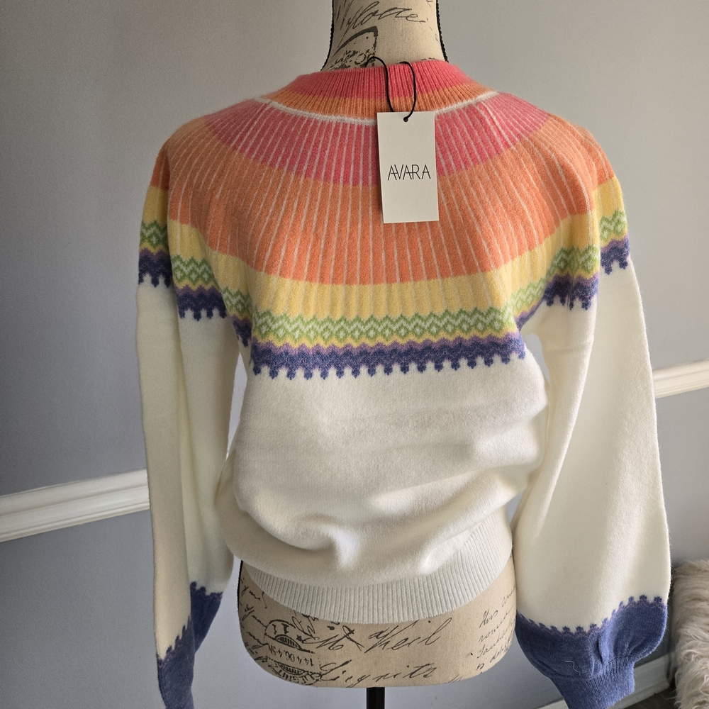 Cream Fair Isle Yoke Crewneck Sweater with Rainbow Accents - Picture 5 of 7